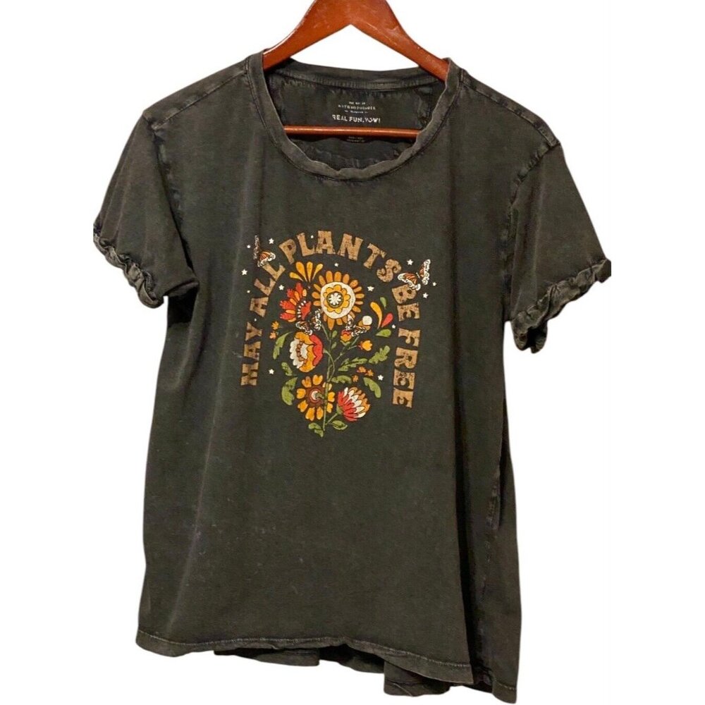 Anthropologie Women's S Black and Grey T-shirt Hippy Boho Carefree